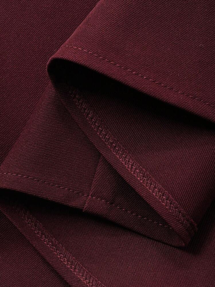 Women's Elegant Solid Color Textured Round Neck Puff Sleeve Faux Pocket Shirt And A-Line Skirt 2 Pieces Set, Summer