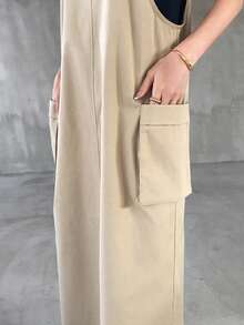 FRIFUL 女士工装风吊带长裙 - 卡其色 - 查看 7