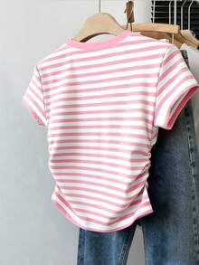 Sparklyn 少女休闲条纹圆领短袖T恤，夏季 - 彩色 - 查看 2