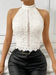 Firerie Áo hai dây cổ yếm ôm sát, thanh lịch, ren hoa dành cho nữ. - Màu be - Xem 3