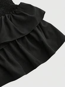 ROMWE 女士百搭荷叶边修身吊带连衣裙 - 黑色 - 查看 4