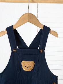 SHEIN Genkimix Kids 小男孩小熊刺绣连体衣 - 藍色 - 查看 3