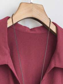 SHEIN Tall CURVE 大码女式法式休闲V领短袖夏季连衣裙 - 玫瑰紅 - 查看 3