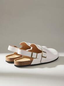 Solecia Women's New Slip-On Half-Covered Slippers With PU Leather Stone Texture, Back Strap Design, Flat Sole, Comfortable And Versatile, Suitable For Commuting, Going Out, Shopping, And Traveling - milky white - View 3