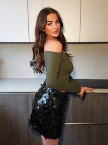 Ambs Edit Sequin Mini Bodycon Skirt For Holiday Party Clothes - Black - View 6