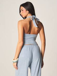 MISSGUIDED Striped Ribbed Halter Neck Tie Back Crop Top For Summer Beach Vacation Casual Wear - Multicolor - View 2