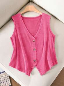 CosyJoli Plus Size Solid Color Minimalist Sleeveless Casual Tank Top - Pink - View 3