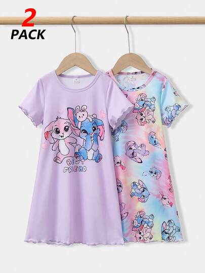 Set de 2 piezas de ropa de dormir de verano para niñas, camisón con tema de nubes en tonos rosas, estampado de nubes y "ZZZ", patrón de nubes y estrellas en todo el diseño, tela ligera y suave, ropa cómoda para el hogar en verano