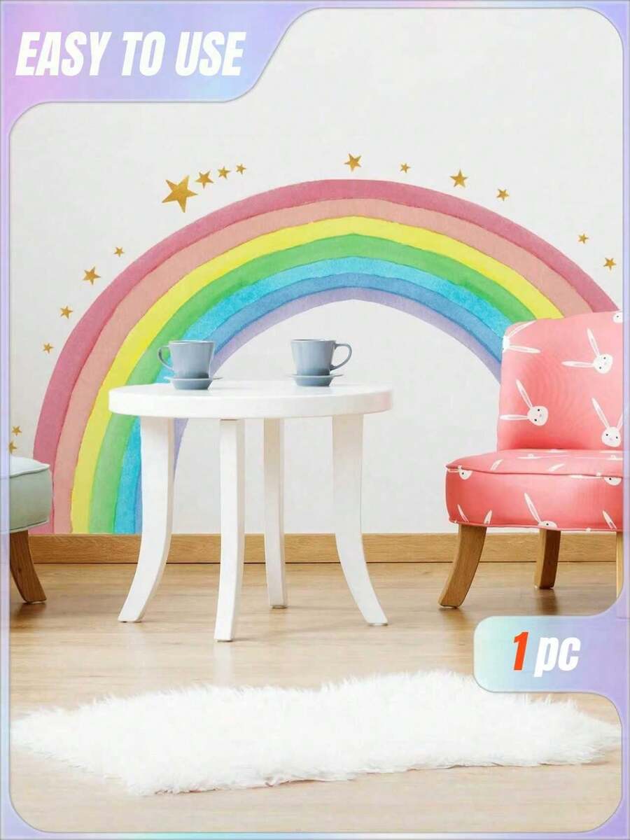 SHEIN 1 Hình dán tường ngôi sao năm cánh cầu vồng cỡ lớn – Hình dán tự dính dùng để trang trí tường cho phòng trẻ em, phòng khách và phòng ngủ. - Nhãn dán tường - Xem 1