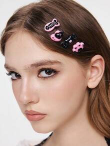 ROMWE Kawaii 4 piezas Clips para el cabello con decoración de pata, lindos clips de garra, pasadores para el cabello - Polvo negro - Ver 3