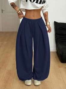 Coolane Women's Spring/Summer Streetwear Basic Daily Wear Homecoming Sport Going Out Casual Dark Blue Baggy Low Rise Cuffed Pants - Navy Blue - View 2