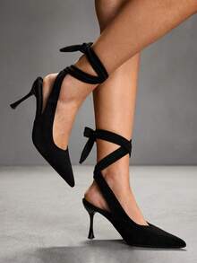 CUCCOO SZL 女士黑色麂皮性感尖头蝴蝶结时尚约会高跟鞋 - 黑色 - 查看 3