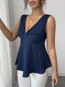 Rafferiza 女士优雅纹理面料无袖背心，休闲度假通勤装，春夏款 - 藏蓝色 - 查看 5