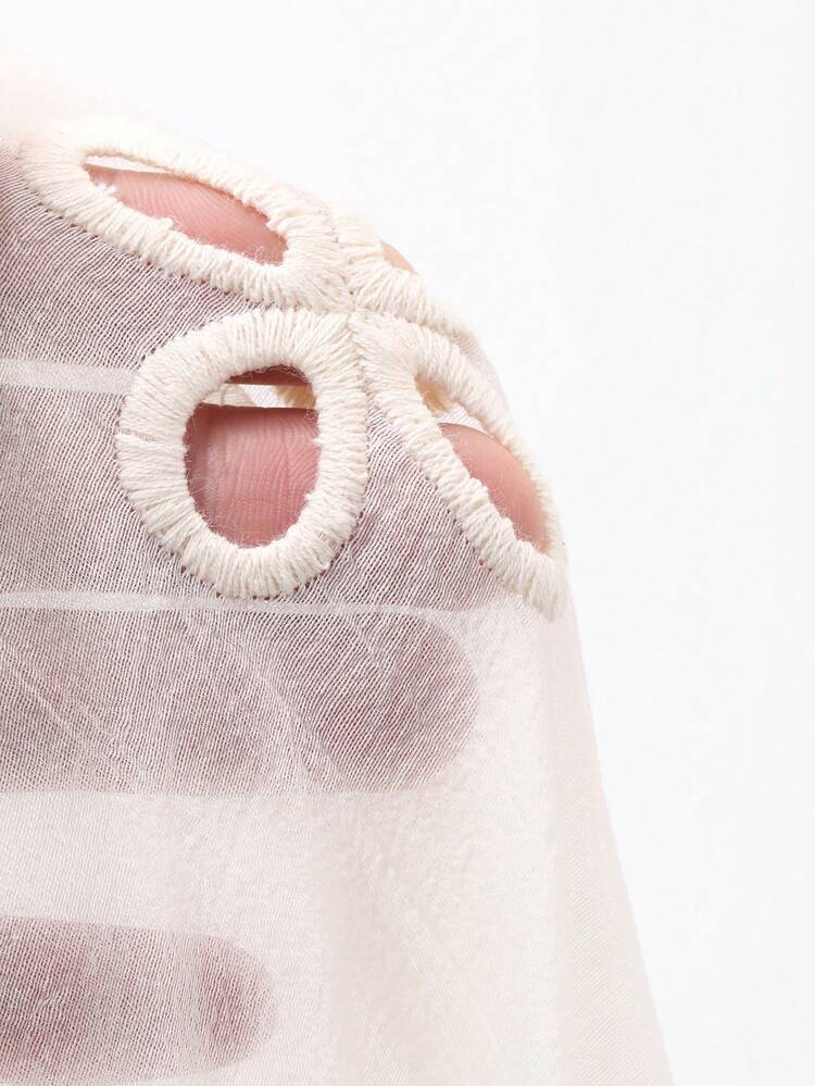 Women's Casual Beach Vacation Solid Color Sheer Lantern Sleeve Blouse With Bow Detail, Spring/Summer