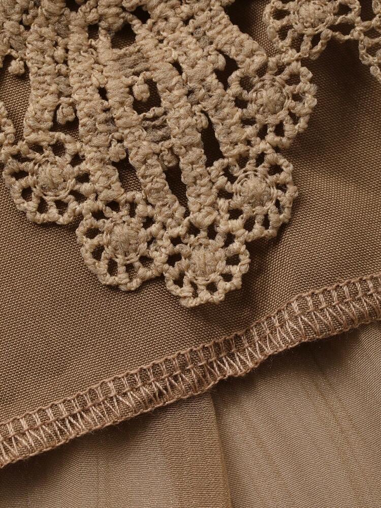 Women's Loose Lace Patchwork Dress With Flared Skirt, Gold Color