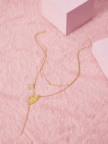 SCOOBY-DOO X SHEIN 1件锌合金卡通动物印花吊坠项链，精致细链，简约优雅，适合派对、音乐会、节日等场合。 - 金色 - 查看 3