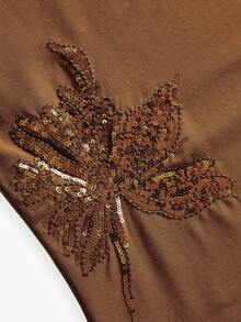 MOTF PREMIUM 女士亮片刺绣花卉T恤 - 咖啡棕 - 查看 4