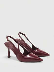 CUCCOO BIZCHIC 女士尖头细跟高跟鞋 酒红色 时尚百搭 日常通勤 工作 购物 女士高跟鞋 露跟鞋 女士鞋 - 酒紅色 - 查看 7