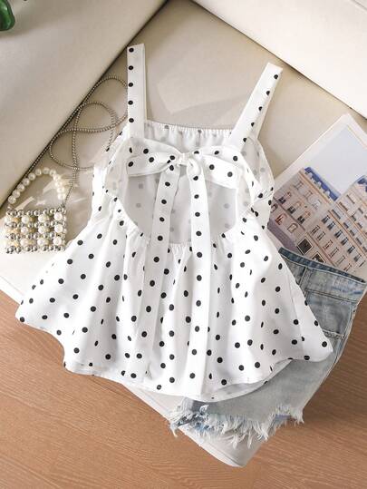 CosyJoli Plus Size Women Ruffle Trim Casual Camisole Top With Bow Tie Back