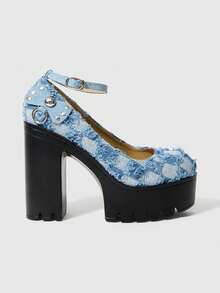 ROMWE Grunge Punk Women's Buckle Design Fashionable Platform Punk Style High Heels - Blue - View 3