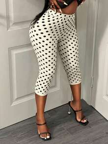 BamGleam 女士波点修身休闲打底裤，适合夏季日常穿着 - 杏色 - 查看 3