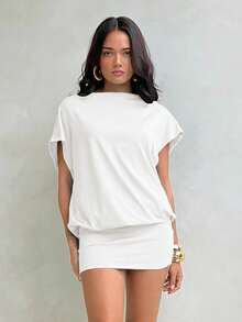 Aloruh 优雅露背系带黑色针织迷你连衣裙（女款） - 白色 - 查看 2