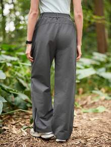 SHEIN In My Nature Quần nữ kiểu dáng thường ngày, phối màu tương phản, có khóa kéo và nút cài, túi xéo, thích hợp cho hoạt động ngoài trời. - Xám - Xem 2