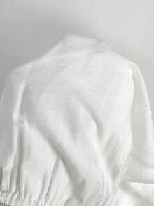 SHEIN PETITE Women's Black Solid Color Linen Low-Waist Straight-Leg Casual Pants, Suitable For Short Stature, Summer & Autumn - White - View 7