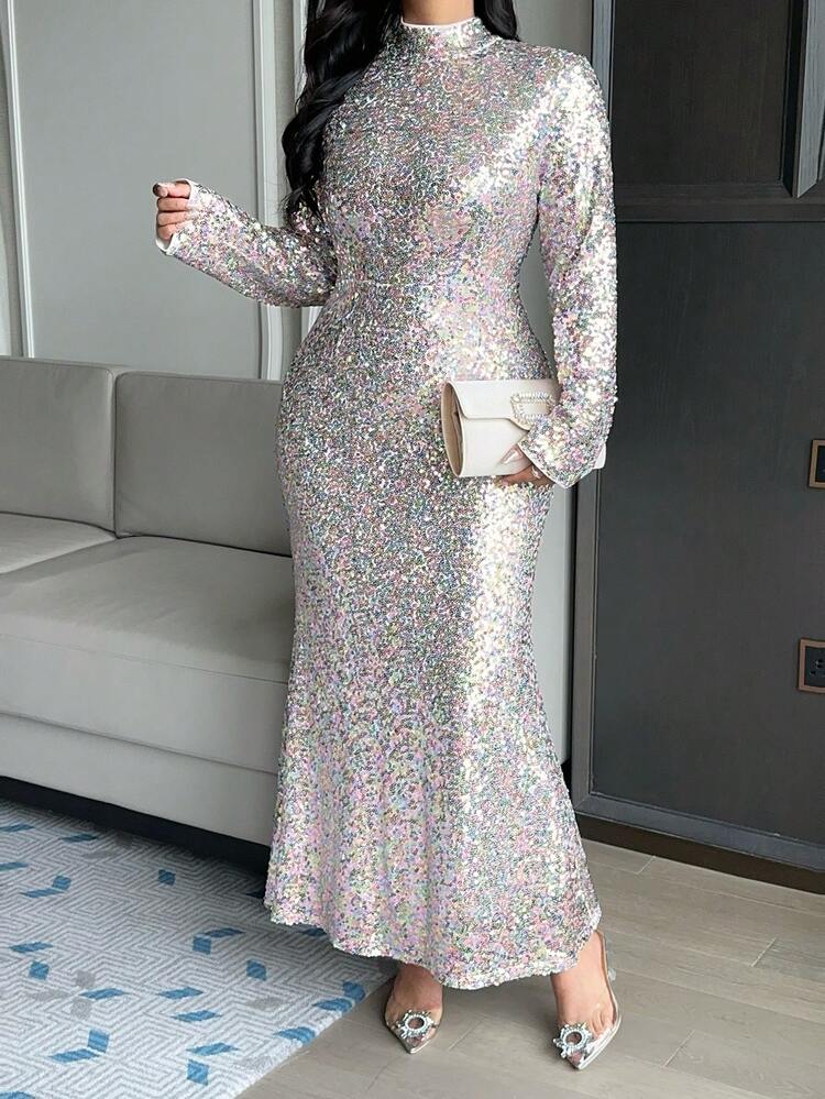 Dazy Plus Shiny Wrap Waist Elegant Party Maxi Mermaid Dress, Plus Size Red, New Year Sundress