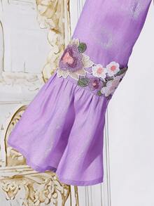 少女休闲可爱蝴蝶印花刺绣3D蝴蝶喇叭袖睡袍 - 紫色 - 查看 9
