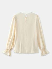 Maija Women's Apricot Lace Patchwork Round Neck Blouse, Autumn - Apricot - View 7