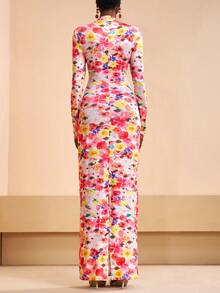 Zivah 2026春夏新品，适合情人节、婚礼季、音乐节、复活节、西部风、游牧风、波西米亚风、纳什维尔风、优雅风、通勤风、商务休闲风等场合，圆领长袖修身长裙，彩色碎花连衣裙，春夏连衣裙，派对连衣裙，性感连衣裙，浪漫连衣裙，度假连衣裙，休闲连衣裙，女士连衣裙，女士谈话连衣裙，崇拜连衣裙，女士连衣裙，惊艳连衣裙 - 彩色 - 查看 5