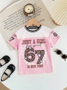 SHEIN Đầm ngắn tay cổ tròn in họa tiết hoa và khẩu hiệu cho bé gái, kiểu dáng thường ngày. - Nhiều màu - Xem 5