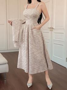 DAZY Women's Cardigan Jacket And Dress 2 Pieces Set, Fashionable And Stylish For Dates And Parties - Pink - View 3