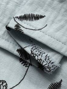 DAZY 优雅花卉印花灯笼袖宽松女士睡衣套装 - 藍色 - 查看 7