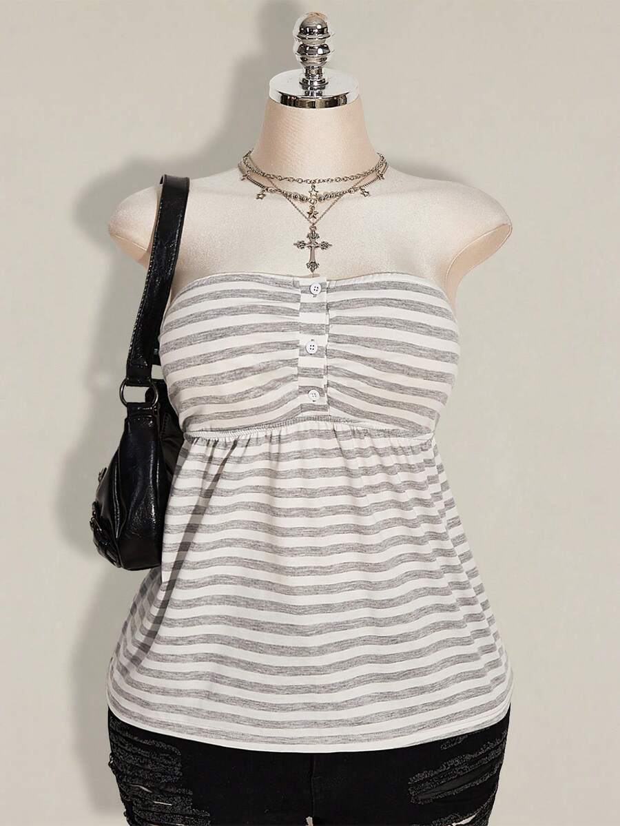 SHEIN ICON Áo quây crop top kẻ sọc cỡ lớn dành cho lễ hội Y2K - Nhiều màu - Xem 1