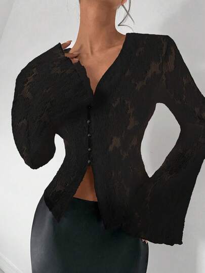 Almamuse Women's Solid Color Long Sleeve Casual Romantic Sexy Lace Blouse Fall Cloth For Women