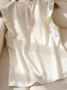 Franclia Women's Elegant Frill Collar Pearl Embellished Blouse - Beige - View 5