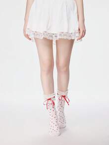 ROMWE Kawaii 1双甜美花卉蕾丝大蕾丝手工筒袜 - 白色2 - 查看 2