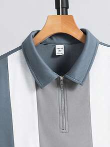 SHEIN 两件套青少年男童休闲学院风撞色Polo衫短裤套装，适合通勤、上学、日常休闲穿着及运动，春夏男童夏季套装，男童度假装 - 彩色 - 查看 5