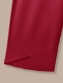 Linhara 大码女装夏季休闲日常圆领印花短袖上衣和松紧腰裤两件套 - 紅色 - 查看 3