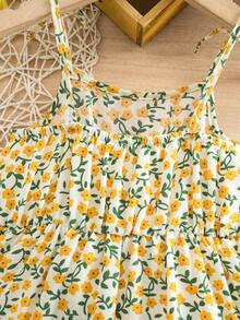 SHEIN Mono casual con estampado floral ditsy lindo para niña, mono floral de verano lindo para bebé niña, mono de verano con estampado floral, mono con pernera de primavera - Amarillo - Ver 6