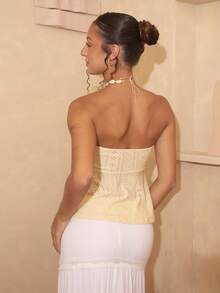 juhmazzocco Top bandeau de punto color amarillo mostaza informal para el verano - Amarillo - Ver 2