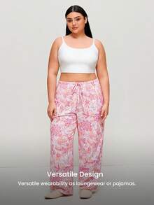 LUVLETTE Summer Plus Size Soft Cotton Patterned Wide Leg Loungewear Pajama Pants Pyjama Cotton Pajamas - Pink - View 10