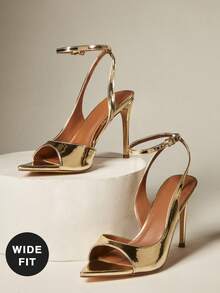 SHUZIA Wide-Fit Women's Metallic PU Point Toe Sexy High Stiletto Ankle Strap Heel Sandals - Gold - View 3