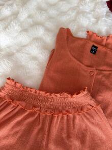 DAZY Vibrant Orange Jacquard Knit Women Pajama Set - Orange - View 7