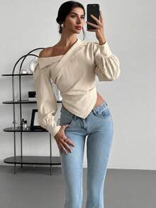 Firerie 女士休闲优雅精致通勤办公复古硬币不对称下摆长袖西装外套 - 米色 - 查看 6