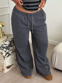 Maria Perezxox 秋冬新款休闲宽松弹力腰阔腿运动裤加厚保暖内衬百搭修身 - 深灰色 - 查看 3