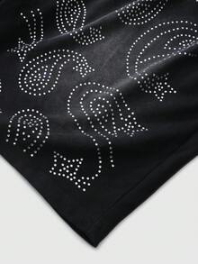 ROMWE MEN Street Life Men's Rhinestone Embellished Casual Shorts, Suitable For Spring/Summer - Black - View 3