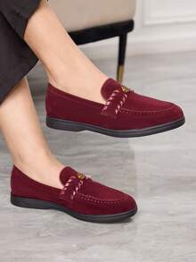 Sleekvia Casual Versatile Commuting Fringe Decor Flat Loafers - Red - View 4